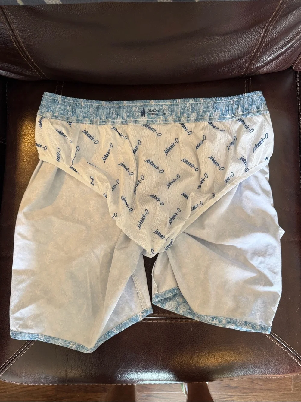 Johnnie-O Men’s Swim Trunks 7” Inseam, Coral Pattern In Blue, Size Large